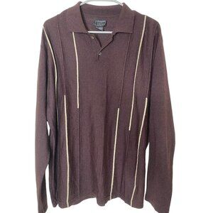 Cezani Men’s XL Vintage Knit Polo Sweater Maroon Vertical Stripe Y2K Grandpa